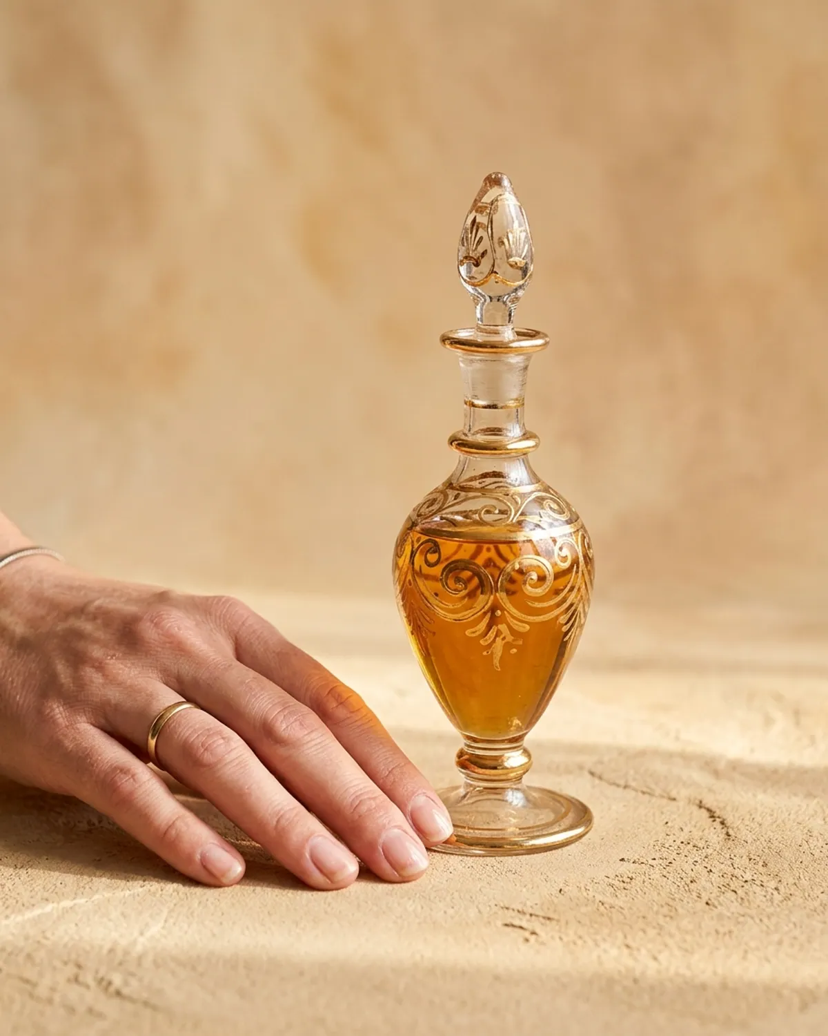 زجاجة عطر تقليدية من الزجاج المنفوخ والمذهب بالمقياس